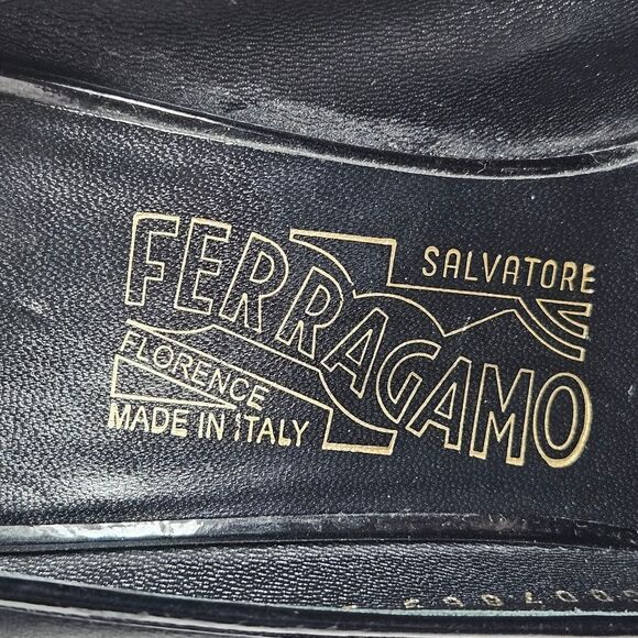 Salvatore Ferragamo Classic Black Calves Leather & Patent Leather Slip On Heels - Picture 10 of 13